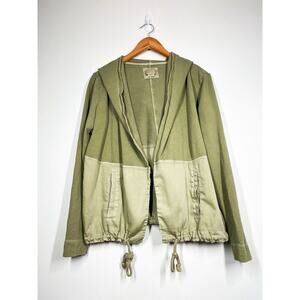 9- H15 STCL Anthropologie Hooded Open Front Cardigan Mixed Media Olive Green M